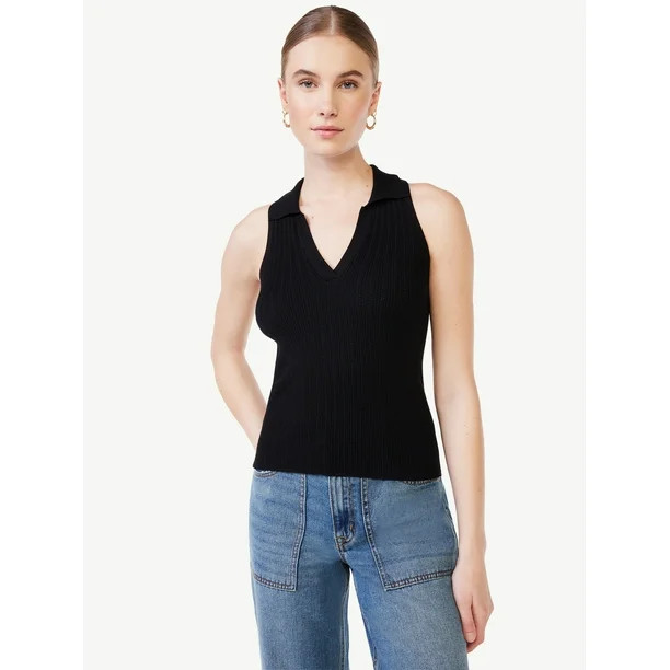 Scoop Women's Ribbed Sleeveless Polo Shirt | Walmart (US)