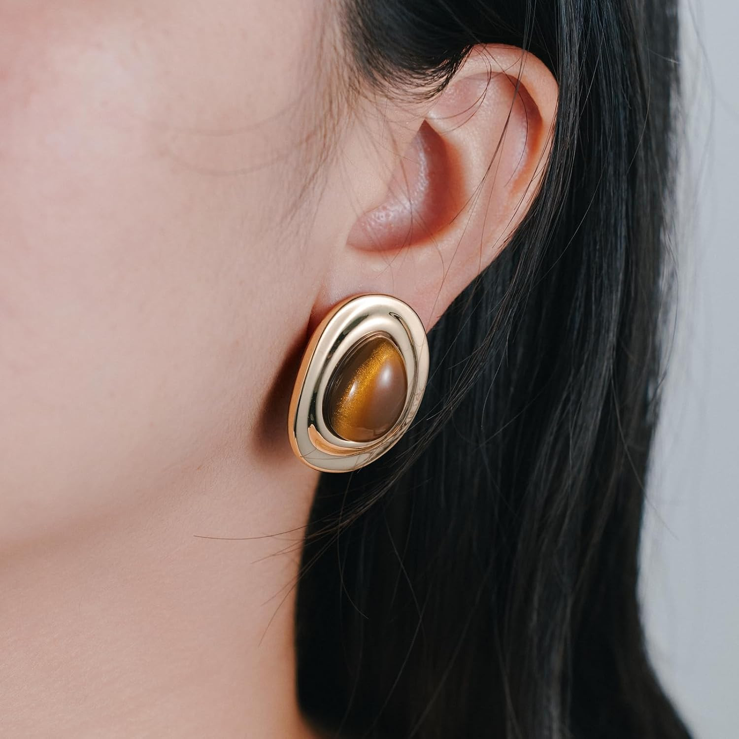 Resin Statement Chunky Gold Drop Earrings Big Vintage Colorful Oval Stud | Amazon (US)