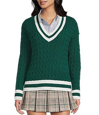 Copper Key Cable Knit V-Neck Pullover Sweater - S | Dillard's