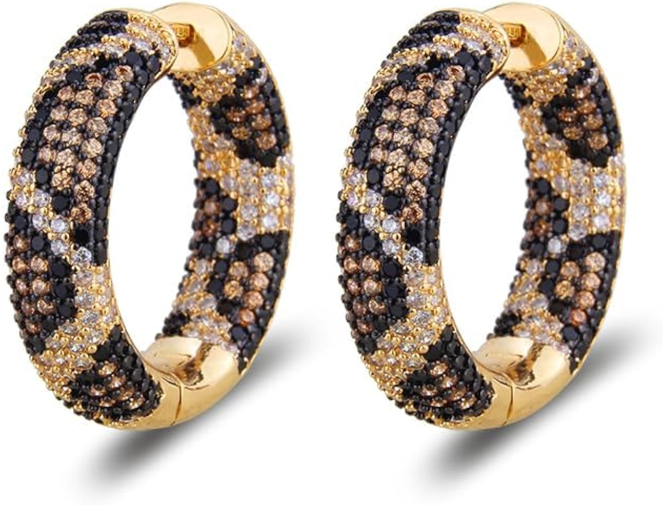 Shinny Animal Leopard Print Earrings Cubic Zirconia Paving Gold Plated Women Hoop Earrings Statem... | Amazon (US)