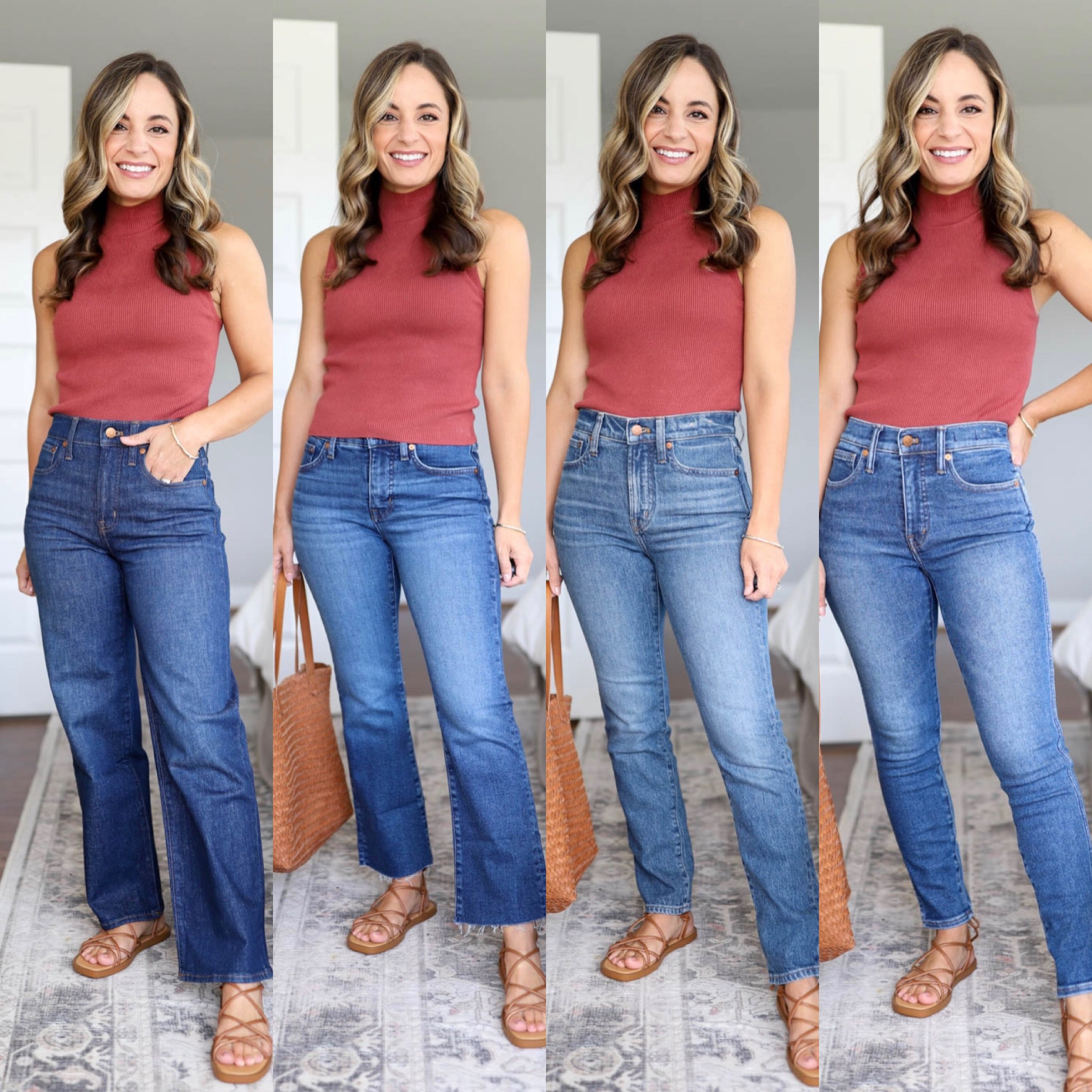 $50 off jeans at Madewell with code UPGRADE 

Sizing: 
Top: xxs it has a cropped fit 
Wide leg jeans: petite 24 tts 
Mid rise cropped flare: petite 24 tts 
Straight jeans: petite 24 (you may want to size up if in between sizes)
Skinny jeans: petite 24 tts 
Shoes: tts 

#LTKSeasonal #LTKFind #LTKSale