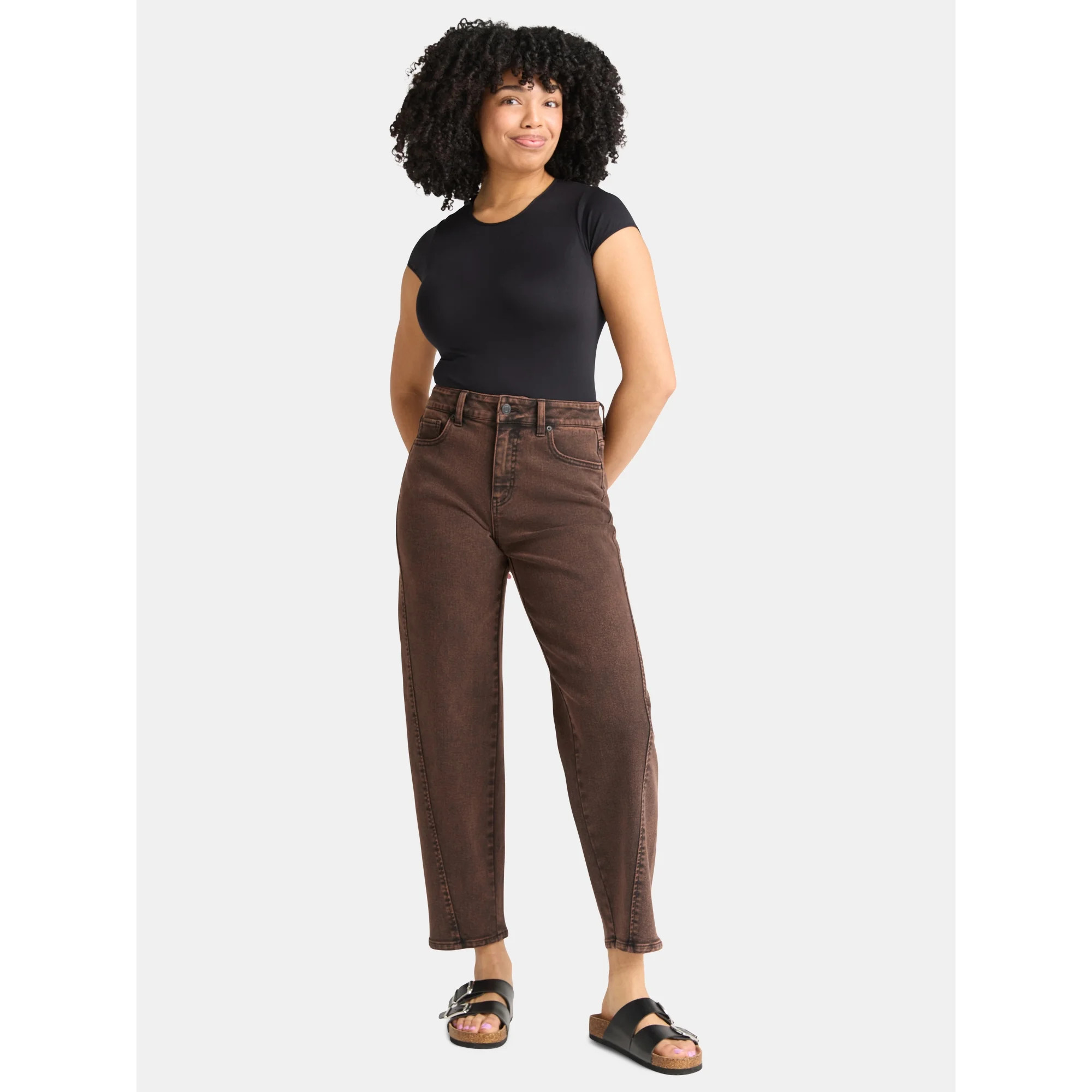 Time and Tru Women's High Rise Barrel Jeans, 26.5" Inseam, Sizes 0-20 | Walmart (US)