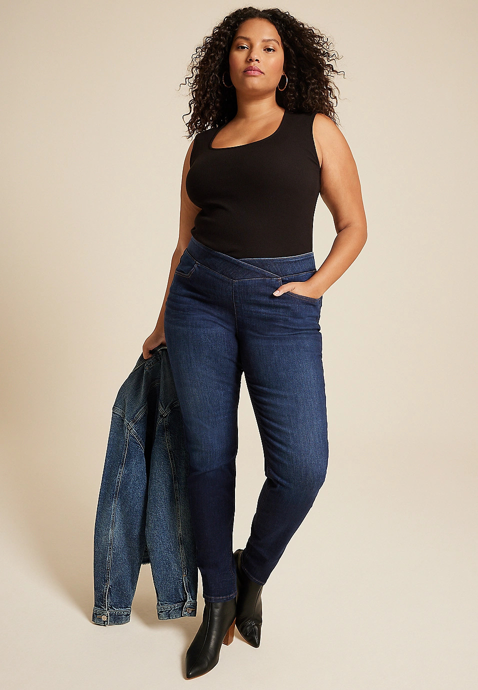 Plus Size m jeans by maurices™ Cool Comfort Crossover High Rise Pull On Super Skinny Jean | Maurices