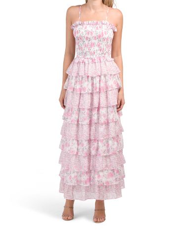 Floral Tiered Maxi Dress With Smocked Top | TJ Maxx