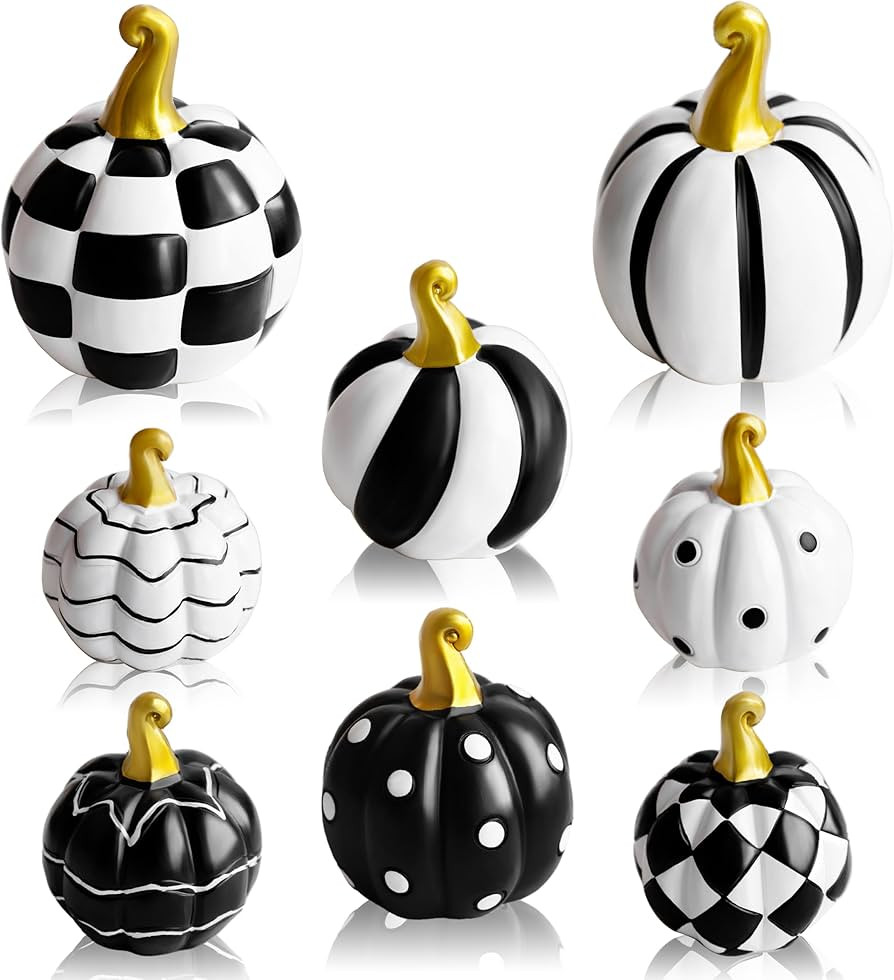 Halloween Pumpkin Decorations, Set of 8 Ceramic Pumpkins Decor, 2 Sizes Black and White Pumpkins ... | Amazon (US)