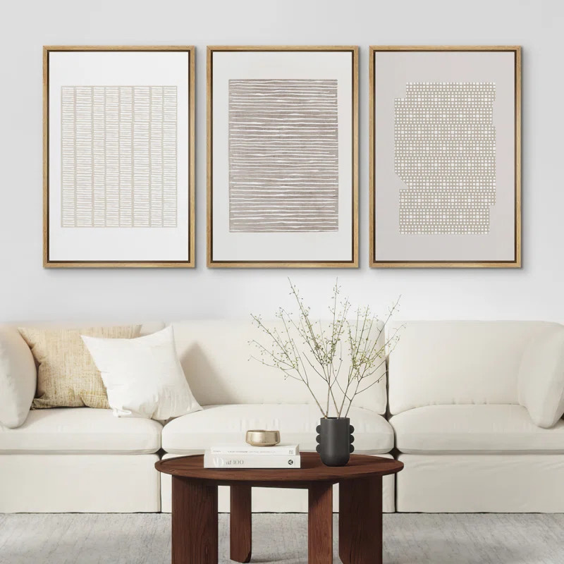 SIGNLEADER Geometric Pattern Abstract Shapes Neutral Modern Wall Art Decoration Framed On Canvas ... | Wayfair North America
