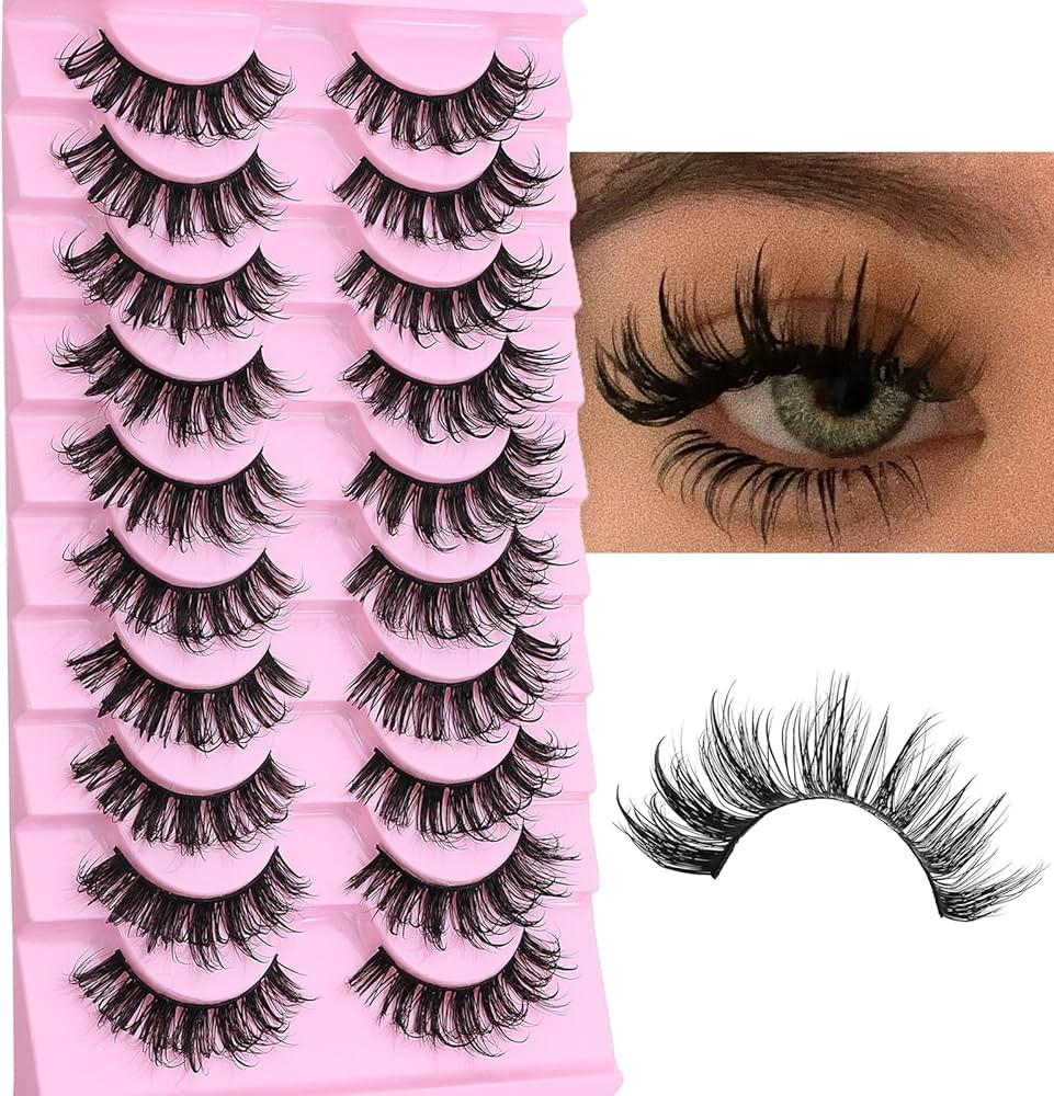 DSLONG 10 Pairs Wet Look Manga Lashes 3D Multi layered Spiky Lashes D Curl Long Eyelashes Strips ... | Amazon (US)