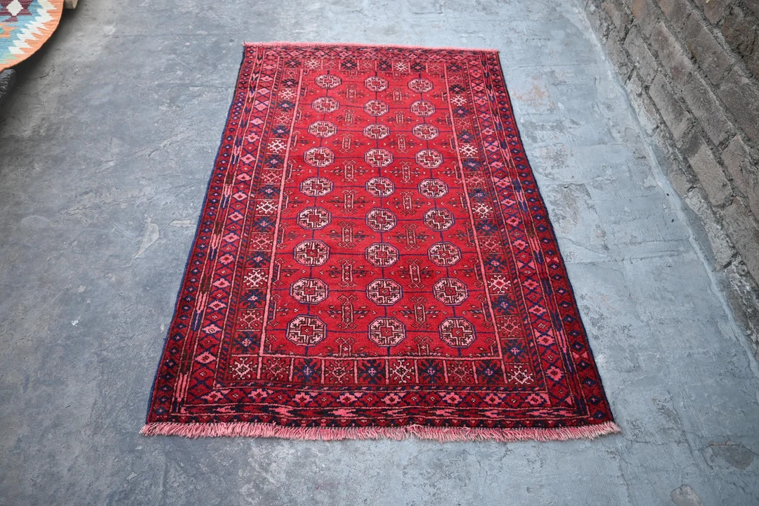 Turkmen mori gull area rug, vintage afghan wool rug, Living Room , Decor home Size : 4.2 2.11 fee... | Etsy (US)