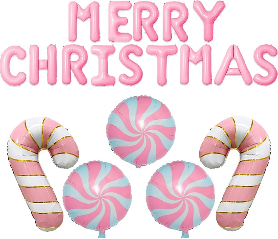 Christmas Balloons Pink Candy Cane Balloon Lollipop Pink Merry Christmas Balloon Candy Balloons f... | Amazon (US)