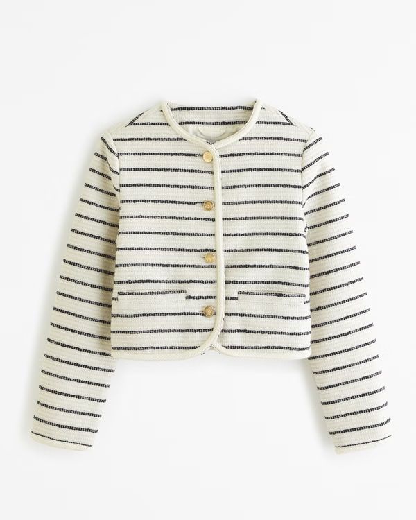 Women's Collarless Tweed Jacket | Women's New Arrivals | Abercrombie.com | Abercrombie & Fitch (UK)
