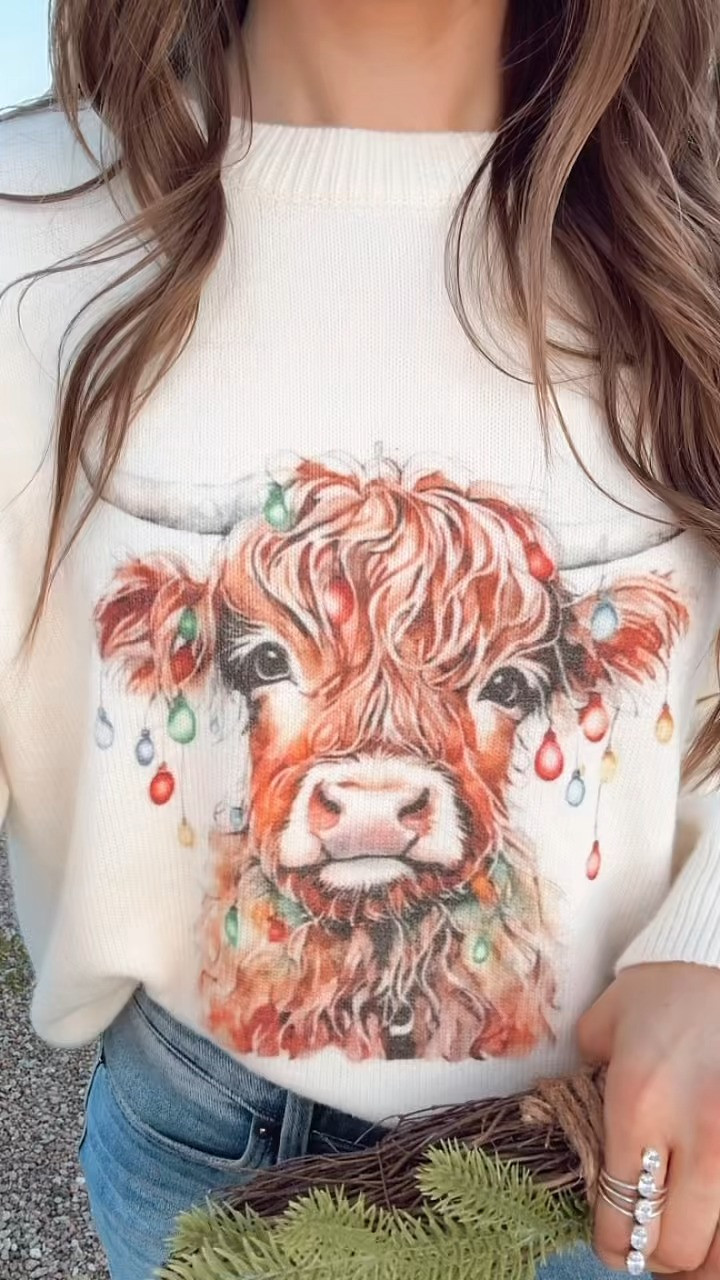 🎄 Get moo-dy for the holidays! This charming knit features a cozy highland cow wrapped in twinkling Christmas lights—perfect for festive mornings, ranch dinners, or any cozy winter moment.
#HighlandCow #ChristmasLightsSweater #FestiveKnit #KrushKandyStyle #CozyChic #WinterWardrobe #HolidayOutfit #SweaterWeather 

 #LTKHoliday #LTKSeasonal #LTKStyleTip