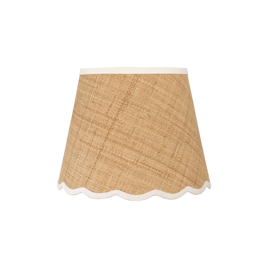 Medium Grasscloth Linen-Trimmed Scalloped Lamp Shade - Multiple Trim Colors | Etsy (US)