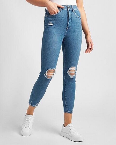 High Waisted Ripped Cropped Skinny Jeans | Express