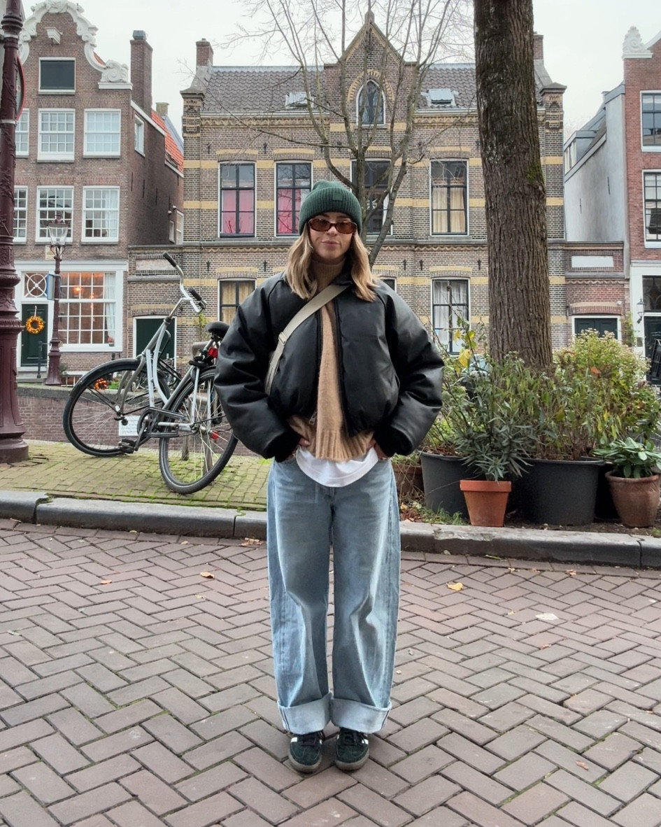 City break outfits - everlane camel jumper, pull and bear leather bomber jacket, citizens of humanity ayla jeans, baggy jeans, adidas spezial, Uniqlo cross body bag, acne beanie 



#LTKstyletip #LTKSeasonal #LTKeurope