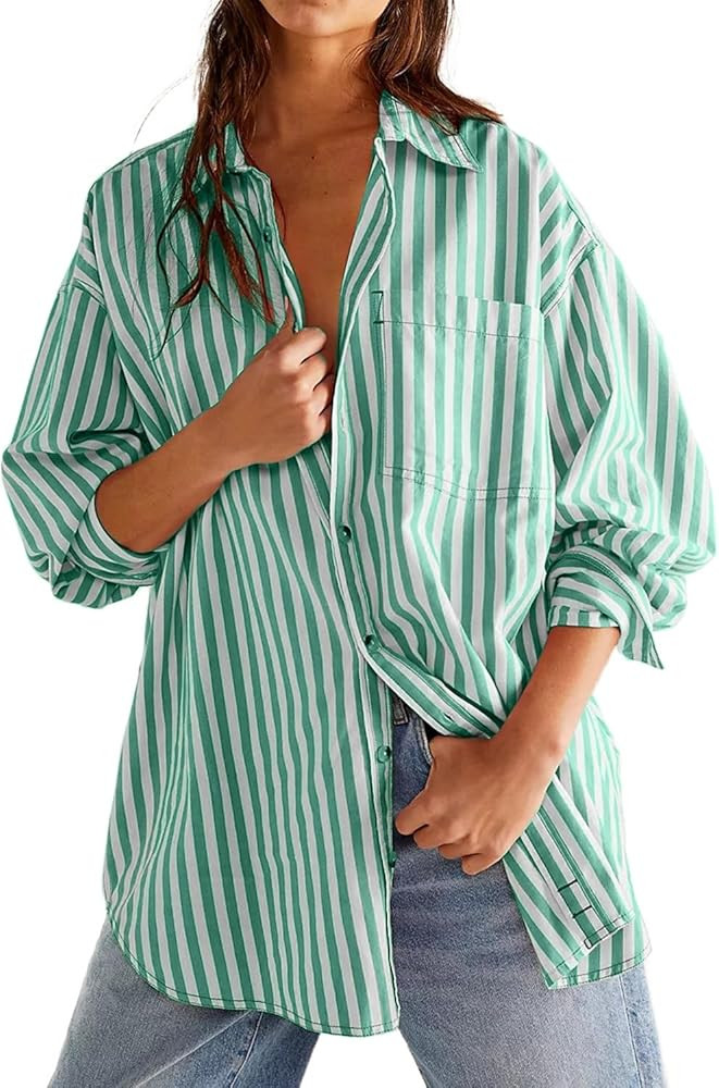CHYRII Women's Striped Button Down Long Sleeve Blouse | Amazon (US)
