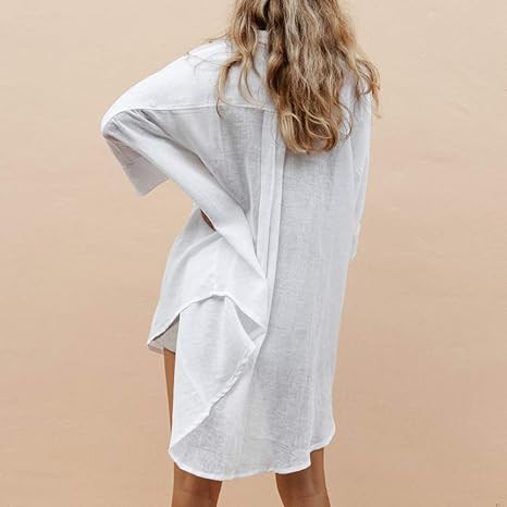 NANYUAYA Women's Button Down Shirts V-Neck Swimsuit Beach Cover Up Shirt Bikini Beachwear Bathing... | Amazon (CA)