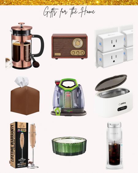 Holiday Gifts for the Home. Christmas presents, candles, portable Bluetooth radio, bissell cleaner, keurig single serving coffee maker, French press, smart plug in, milk frother, tissue box cover, jewelry cleaner 

#LTKhome #LTKHoliday #LTKGiftGuide