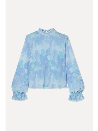 Ruffled floral-print plissé-georgette top | NET-A-PORTER (US)