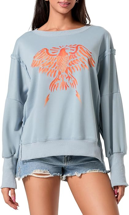 KOSUSANILL Womens Oversized Crewneck Sweatshirt Y2k Long Sleeve Pullovers Striped Retro Aesthetic... | Amazon (US)