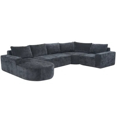 139" Oversized Modular Sofa Cloud Sectional Sofa Set Upholstered Couches U-Shaped Sofa With Deep Seat For Living Room, Grey | Wayfair North America