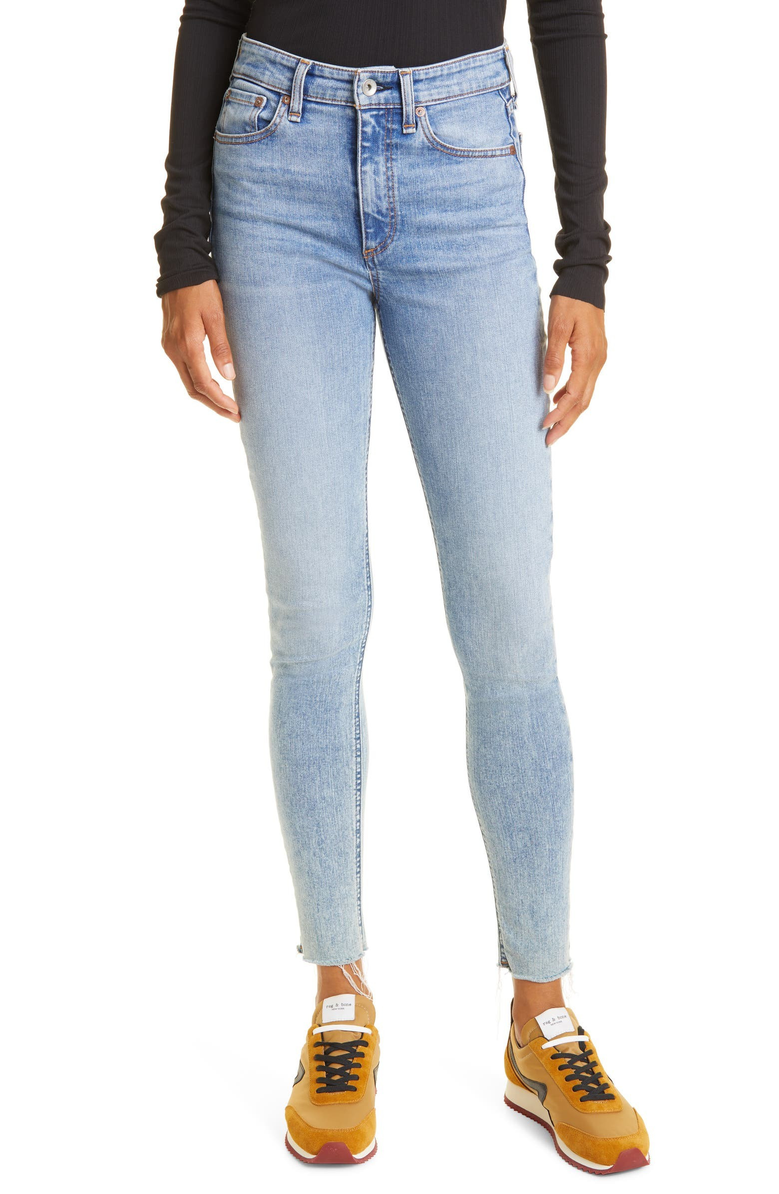Nina High Waist Raw Hem Skinny Jeans | Nordstrom
