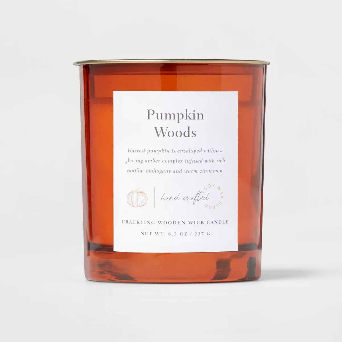 Clear Colored Glass with Woodwick and Brass Metal Inset Lid Pumpkin Woods Candle Orange - Thresho... | Target
