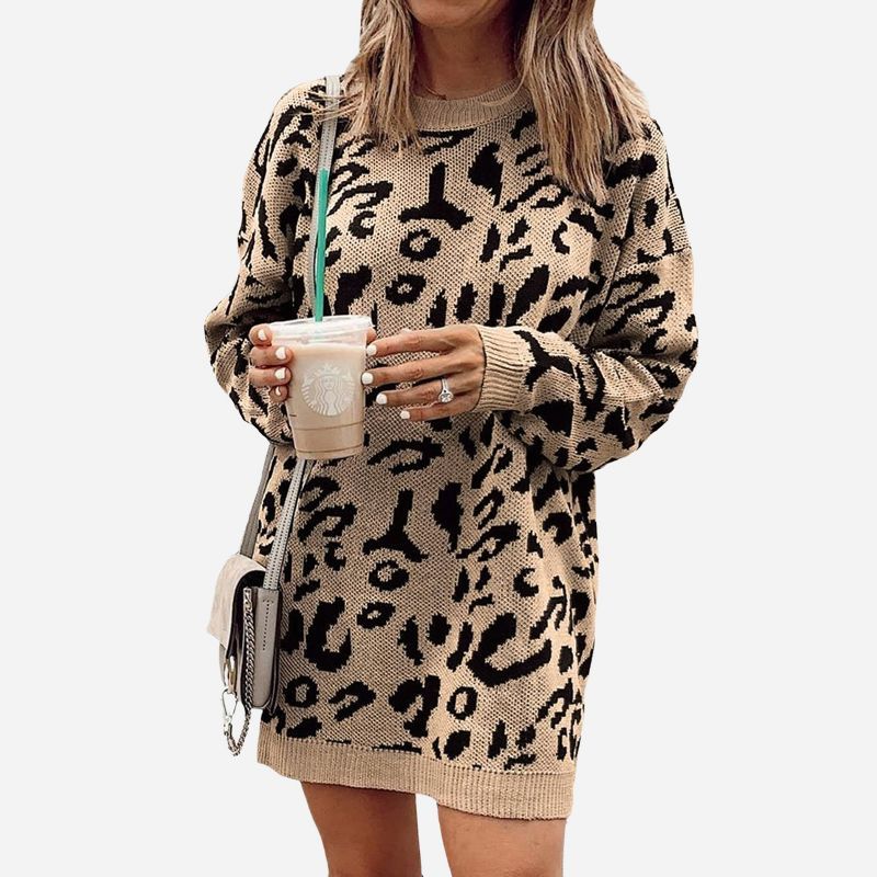 Women's Leopard Print Drop Long Sleeve Sweater Dress | Target