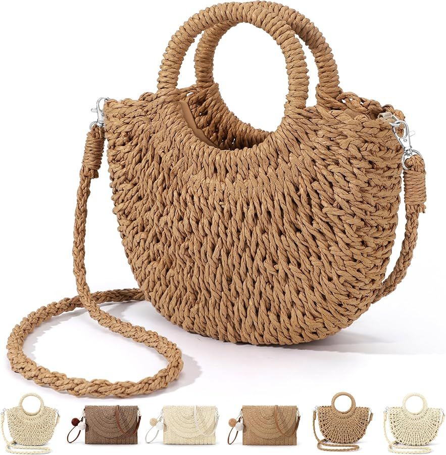 Straw Clutch Purses for Women Woven Straw Beach Sea Handbag Tote Bags for Summer | Amazon (US)