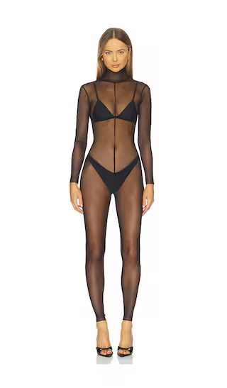 Long Sleeve Slim Fit Turtleneck Catsuit in Black | Revolve Clothing (Global)