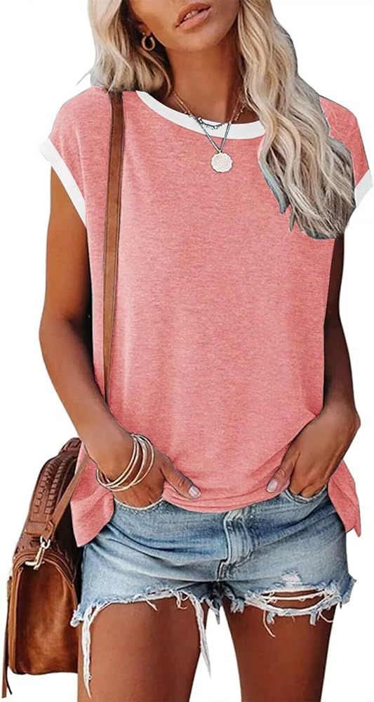 Womens Cap Sleeve Tank Tops 2024 Sleeveless Shirts Loose Fit Cute Graphic Tees Funny Short Sleeve... | Amazon (US)