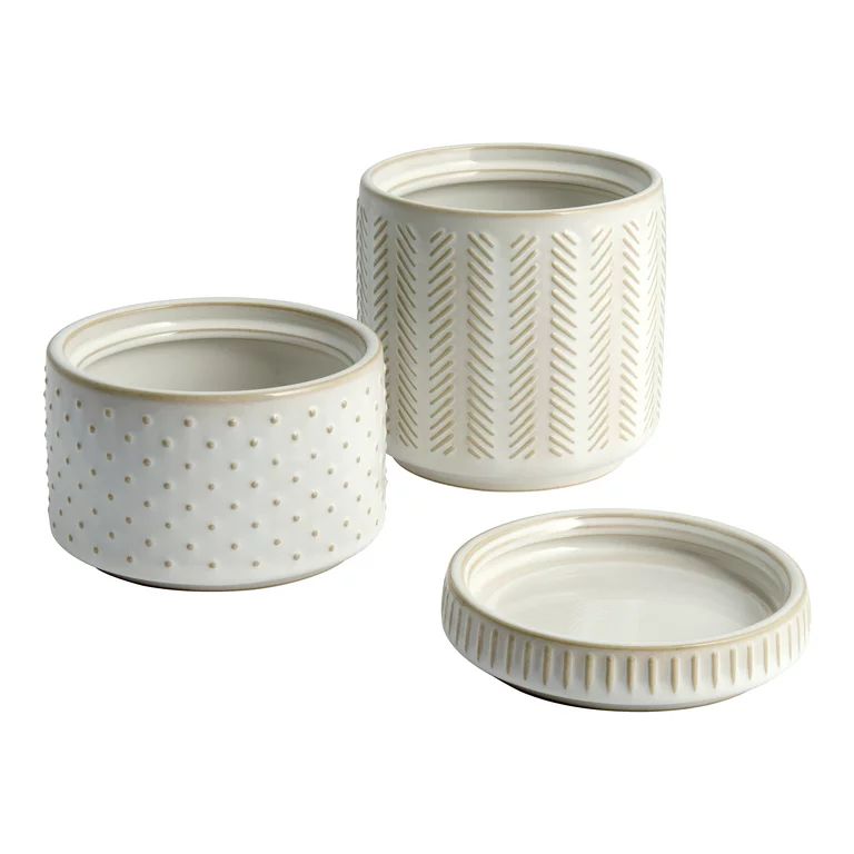 3-Piece Textured Ceramic Stackable Jar Set in Creamy White, Better Homes & Gardens - Walmart.com | Walmart (US)