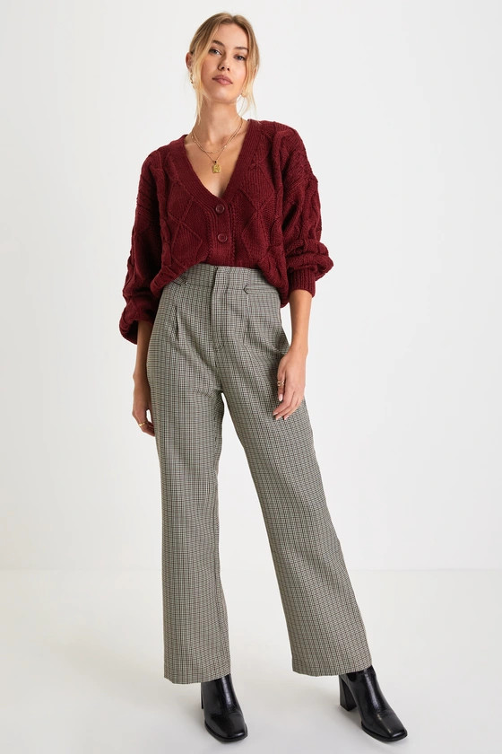 Cabin Charm Wine Red Cable Knit Cardigan Sweater | Lulus (US)