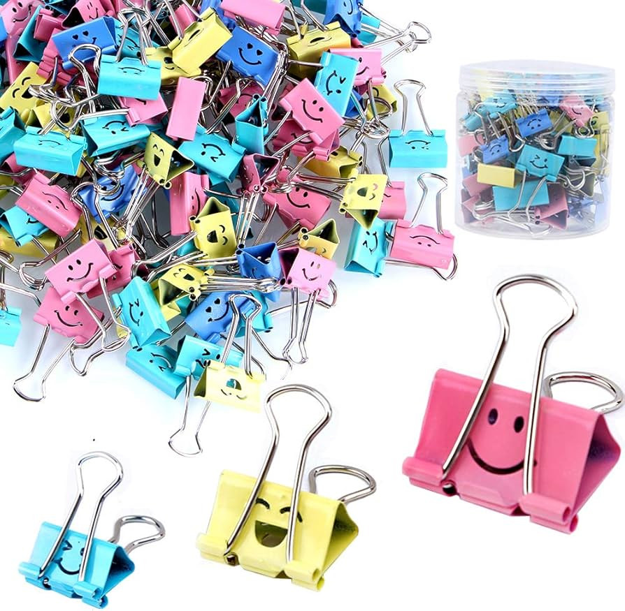 【80pack】Binder Clips, Limque Paper Clips,Paper Clamps with Colored Cute Hollow Smiling Face,8... | Amazon (US)