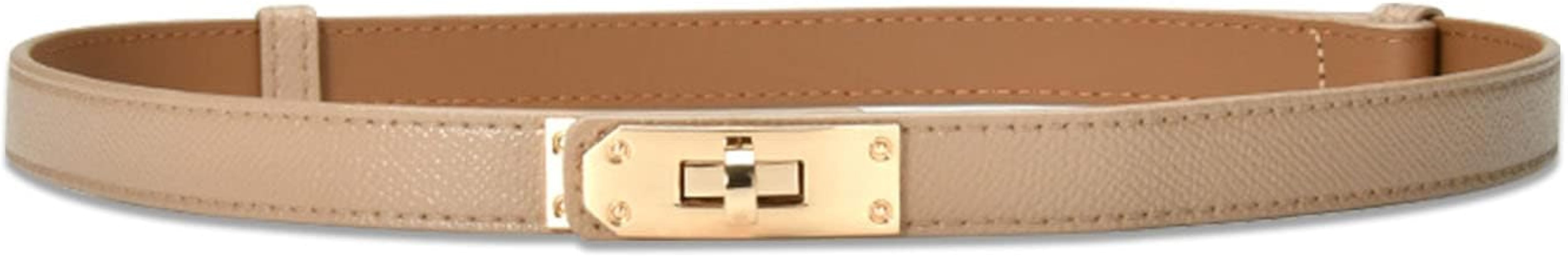FYHSM Women Skinny Leather Belt Solid Color Alloy Turn Lock Adjustable Fashion Belts Thin Waist B... | Amazon (US)