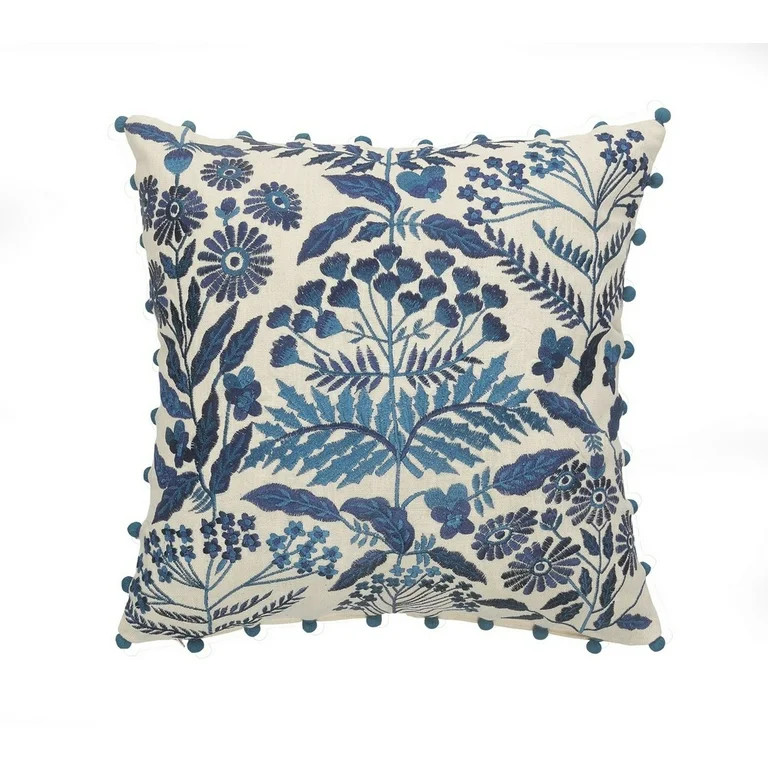 Birch Harbor Eliza 20" x 20" Navy Embroidered Floral Cotton Adult Decorative Throw Pillow | Walmart (US)