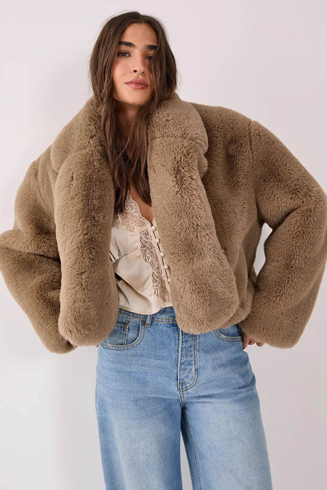 Cropped Collar Faux Fur Jacket | Nasty Gal US