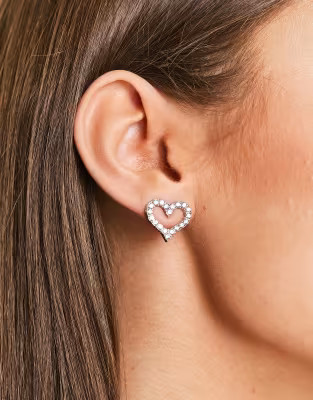 DesignB London diamante heart shaped stud earrings in silver | ASOS (Global)