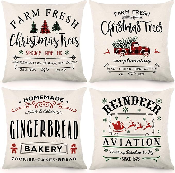 CDWERD Christmas Throw Pillow Covers 18x18 Inches Christmas Decorations Winter Holiday Decorative... | Amazon (US)
