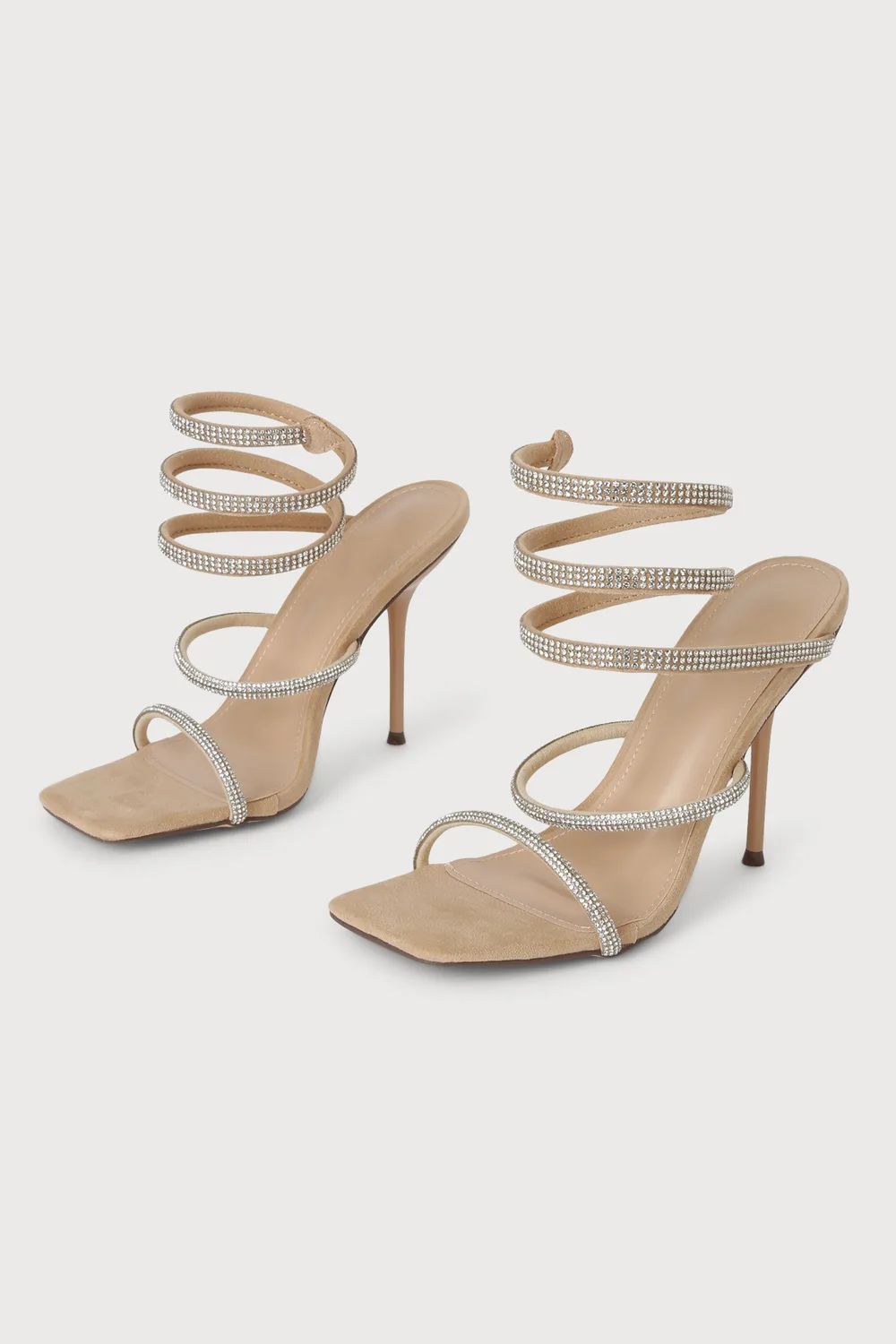 Tallya Light Nude Suede Rhinestone High Heel Sandals | Lulus (US)