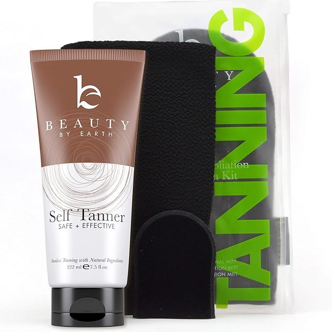 Self Tanner & Tanning Mitt Set – Tanning Lotion with Organic Aloe Vera & Shea Butter for Bronze... | Amazon (US)