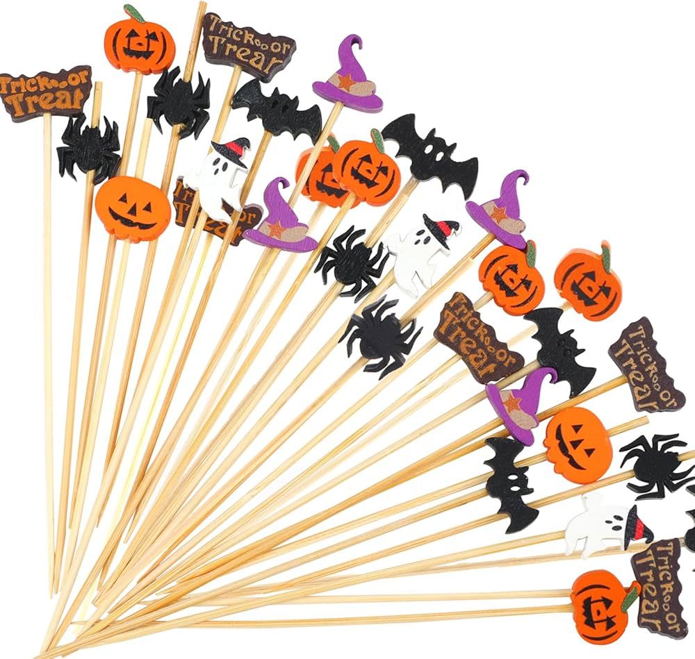 FOIMAS 140pcs Halloween Cocktail Picks,Pumpkin Spider Ghost Bamboo Toothpicks Sticks for Appetize... | Amazon (US)