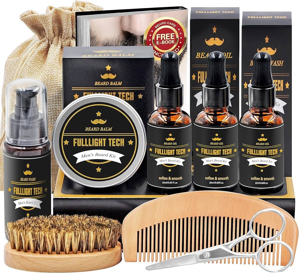 Beard Kit for Men Grooming & Care W/Beard Wash/Shampoo,3 Packs Beard Oil,Beard Balm Leave-in Conditi | Amazon (US)