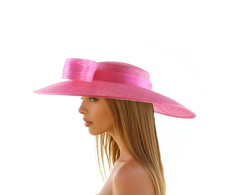 Hot Pink Fuchsia Elegant Kentucky Derby Hat  Ascot Cartwheel Boater Hat Bow Fascinator Hatinator ... | Etsy (US)