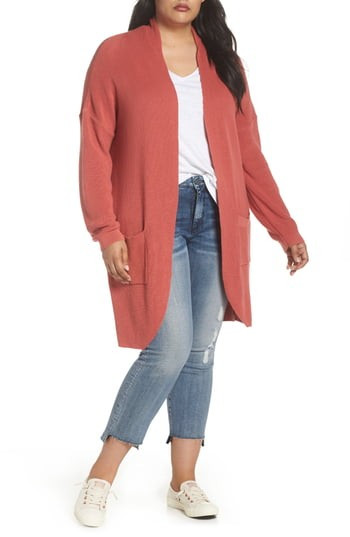 Plus Size Women's Bp. Stitch Curve Hem Cardigan(Plus Size), Size 1X - Pink | Nordstrom