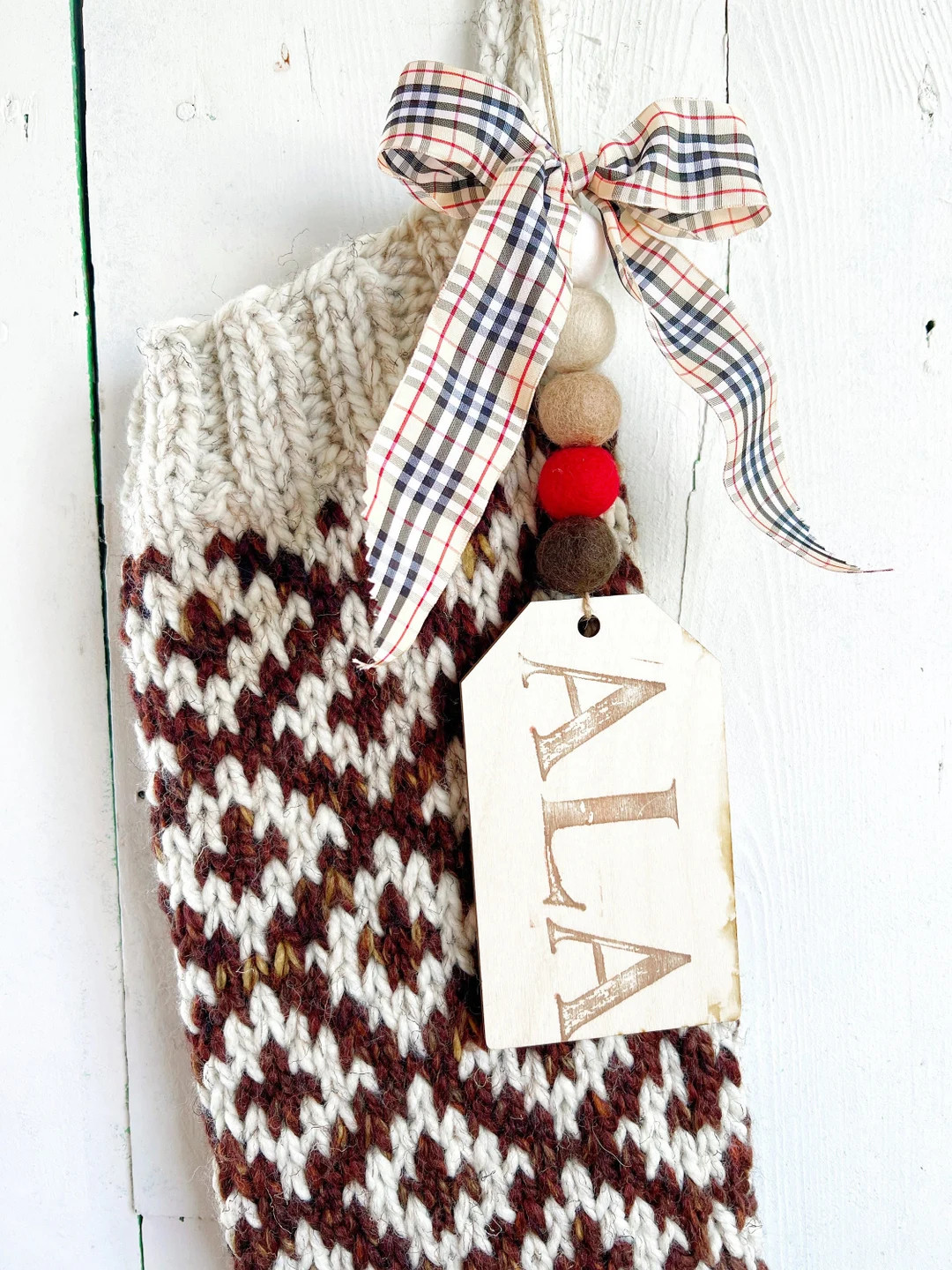 Chunky Carpet Bag Hand Knit Stockings, large personalized stockings, family stockings, fair isle ... | Etsy (US)