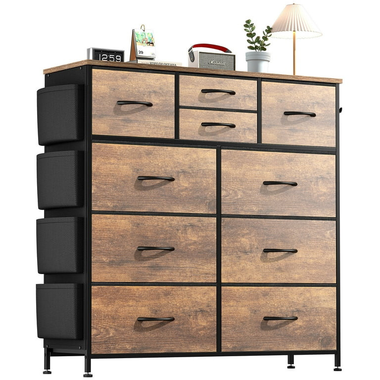 Renfox 10 Drawer Dresser Chest of Drawers for Bedroom with Side Pockets and Hooks Fabric Storage ... | Walmart (US)