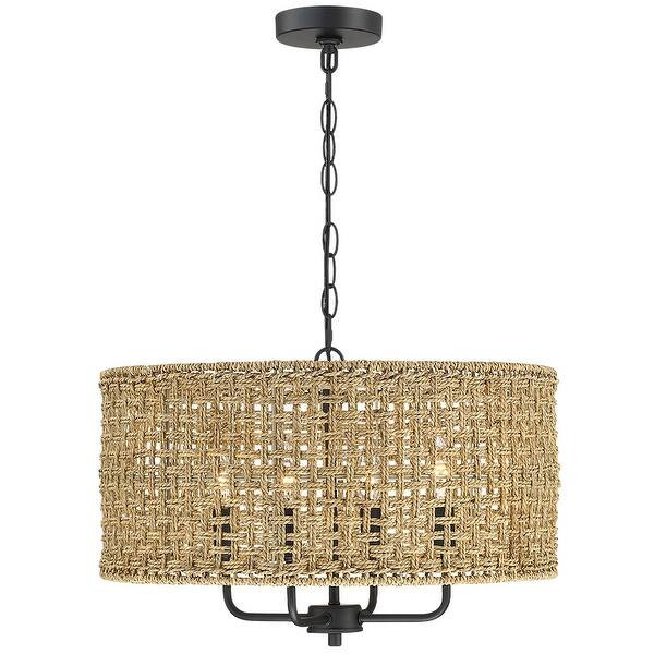 4-Light Bohemian Hand Woven Drum Chandelier - W20" x H75.6" - Black/Lime - 20 in. W - 20 in. W - ... | Bed Bath & Beyond