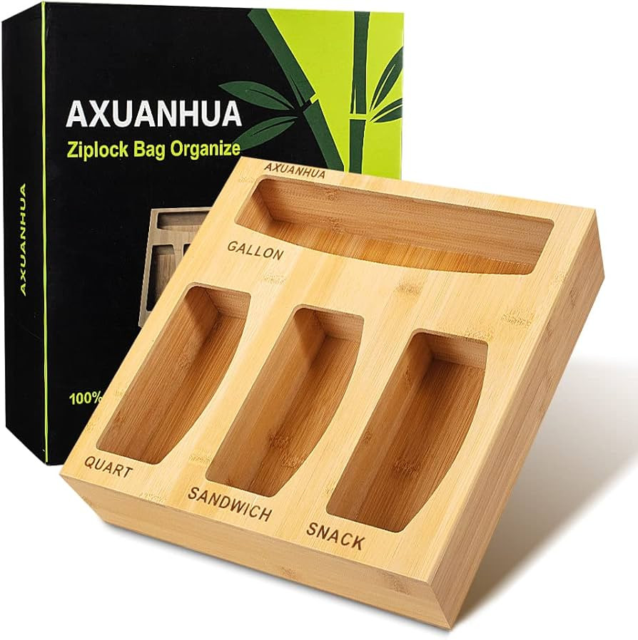 AXUANHUA Ziplock Bag Organizer, Wooden Food Ziplock Bag Organizer for Drawer or Wall Mount, 4 in ... | Amazon (US)