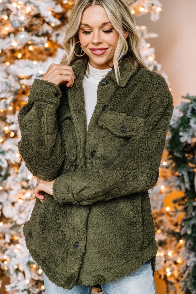 Make It Known Olive Green Teddy Jacket | The Mint Julep Boutique