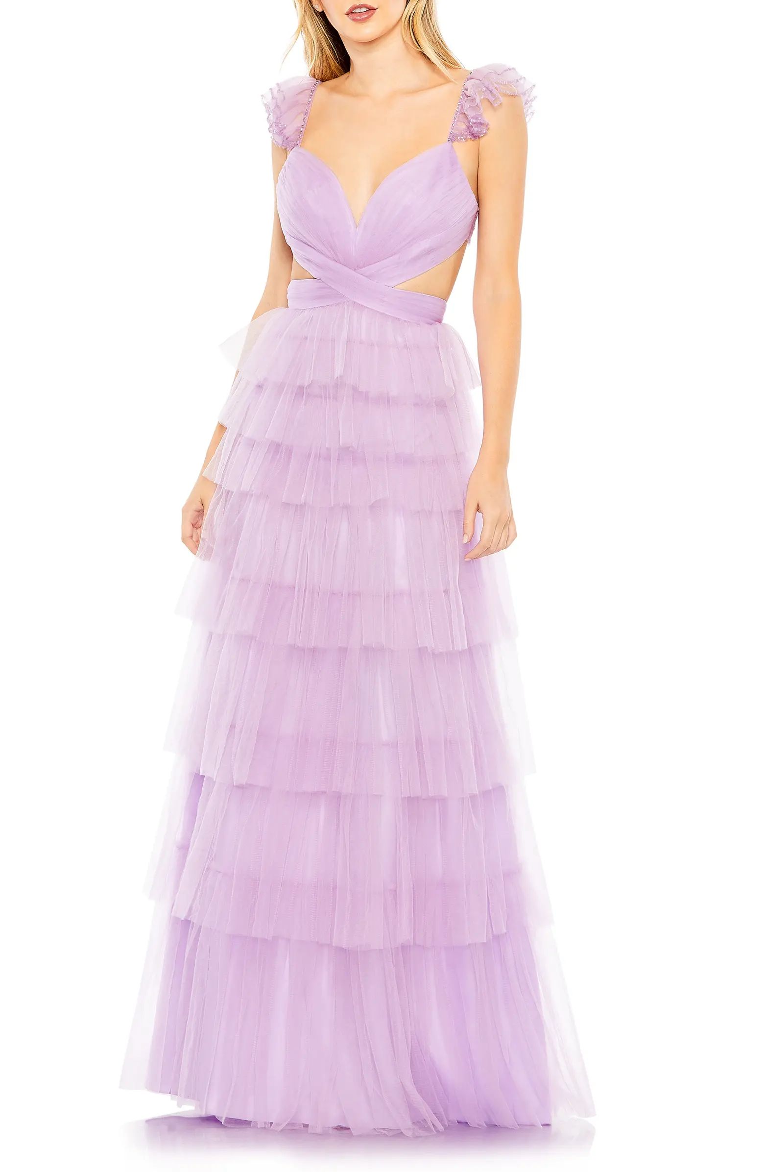 Tiered Ruffle Cutout Tulle Gown | Nordstrom
